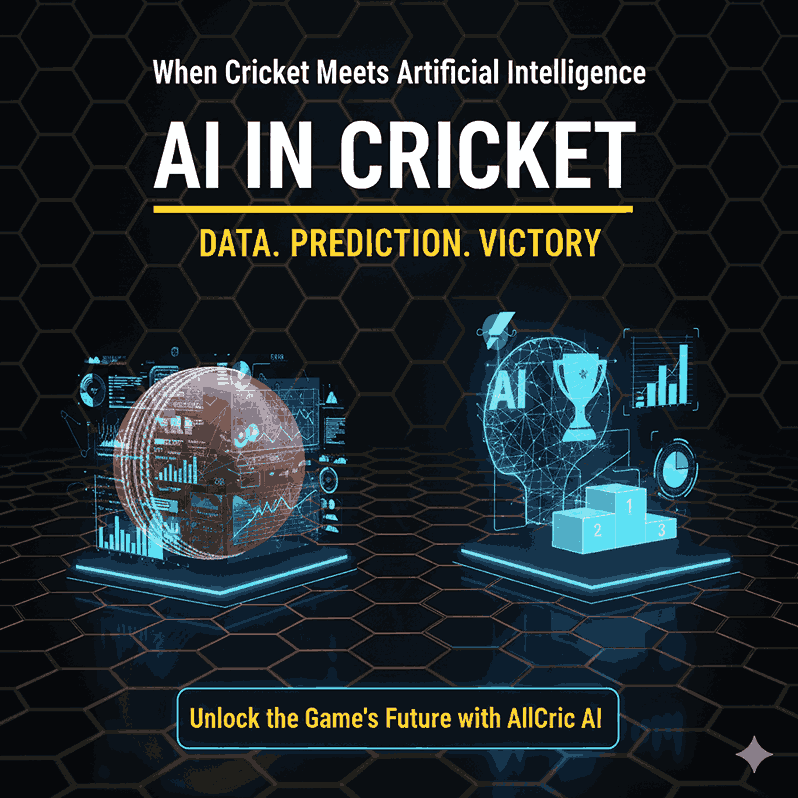AI cricket prediction technology visual showing artificial intelligence analyzing cricket data for accurate match outcomes, representing advanced cricket predictions with AI and real-time AI prediction cricket insights.