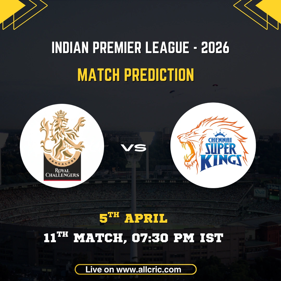 RCB vs CSK IPL 2026 match prediction image with team logos and match details