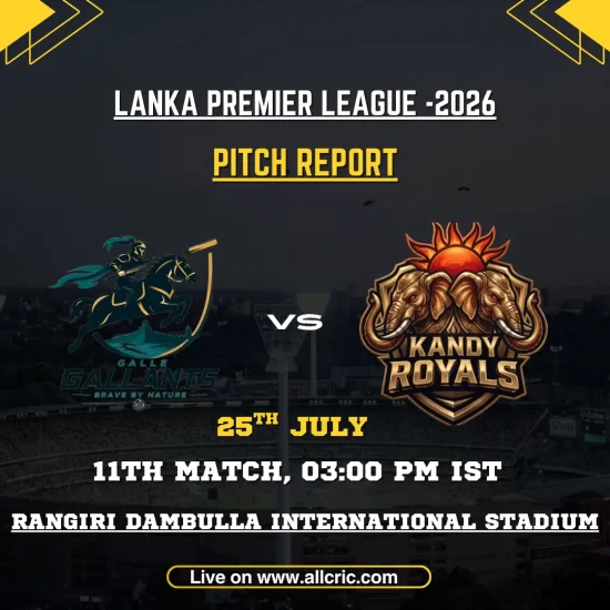 GG vs KR pitch report for Galle Gallants vs Kandy Royals at Rangiri Dambulla International Stadium in LPL 2026.