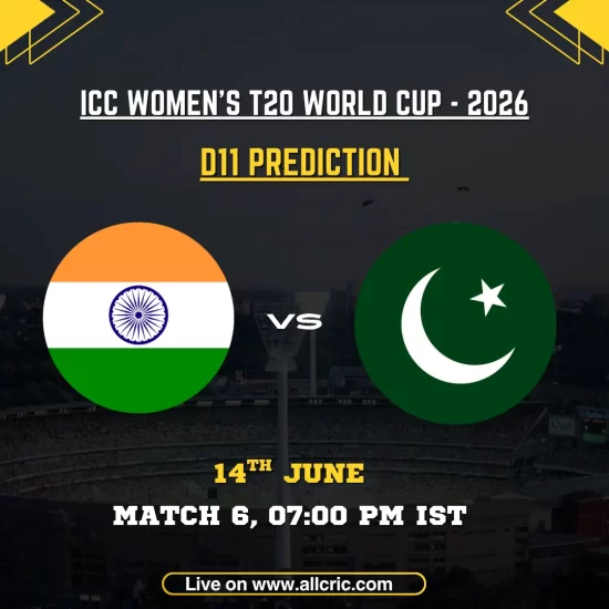 IND-W vs PAK-W Dream11 prediction today match graphic for ICC Women’s T20 World Cup 2026 featuring India Women vs Pakistan Women at Edgbaston, Birmingham. The image highlights Dream11 team prediction, fantasy cricket tips, captain and vice-captain picks, probable playing XIs, and key players for the blockbuster Group 1 clash.