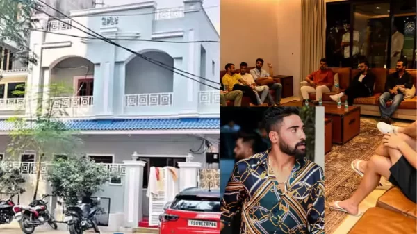 Mohammed Siraj’s reported ₹13 crore Jubilee Hills house in Hyderabad, with exterior and interior views alongside the Indian cricketer.