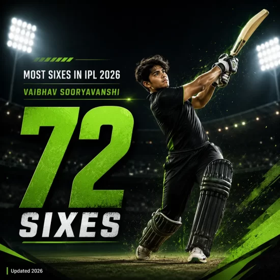 Vaibhav Sooryavanshi holds the record for most sixes in IPL 2026, smashing 72 sixes for Rajasthan Royals and breaking Chris Gayle’s long-standing IPL single-season sixes record.