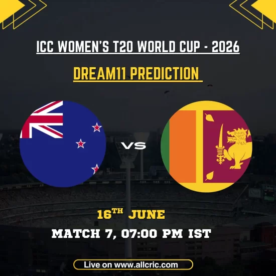 NZ W vs SL W Dream11 prediction today match graphic for ICC Women’s T20 World Cup 2026 Match 7. Features New Zealand Women and Sri Lanka Women flags with fantasy cricket insights, Dream11 team prediction, captain and vice-captain picks, and key players including Melie Kerr, Sophie Devine, Chamari Athapaththu, and Nensi Patel for The Rose Bowl, Southampton.