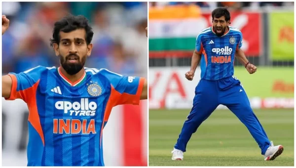Prince Yadav representing India in blue during his international cricket career after earning his maiden ODI call-up in 2026.
