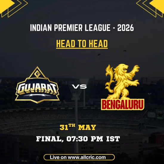 RCB vs GT Head-to-Head Record IPL 2026 Final Stats