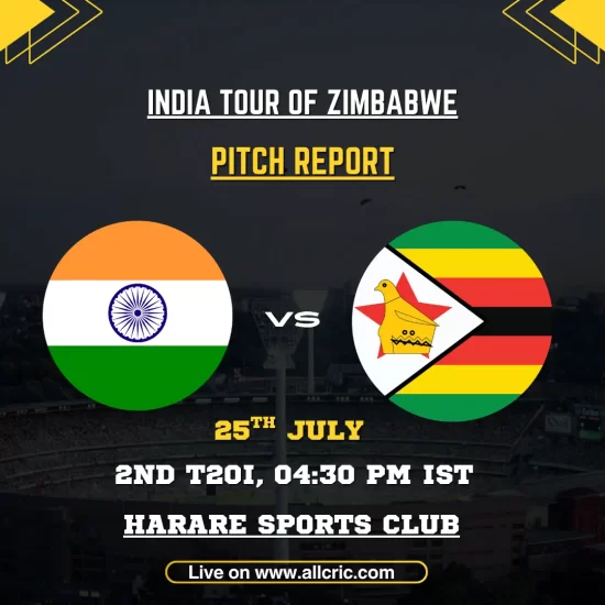 ZIM vs IND 2nd T20 pitch report at Harare Sports Club, showing early seam assistance before the surface becomes easier for batting.